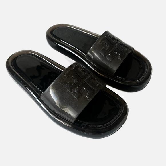 Tory Burch Bubble Miller Jelly Slide Slip On Sandals Clear Black 7 - Picture 1 of 5